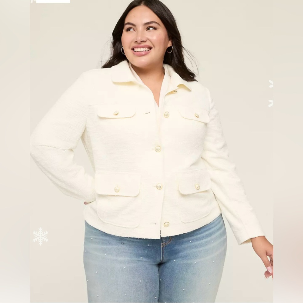 NEW Lane Bryant Boucle Collared Jacket, Cream, Size 18 Utility Jacket, Curve